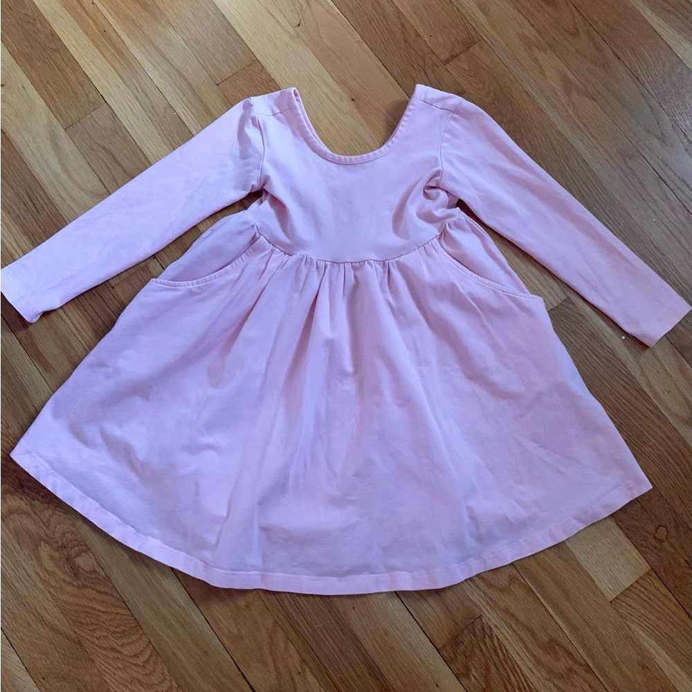 Hanna Andersson Girls’ 100/4 Long Sleeve Light Pink Skater Dress with Pockets